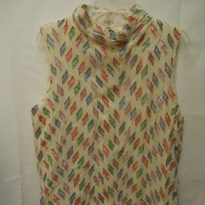 Vintage Size M - L Sleeveless Slouched Turtleneck Embroidered Fully Lined Blouse